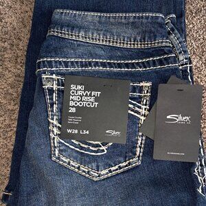 NEW Silver Jeans Women's Suki Mid Rise Curvy Fit Bootcut Jeans Cotton 28x34
